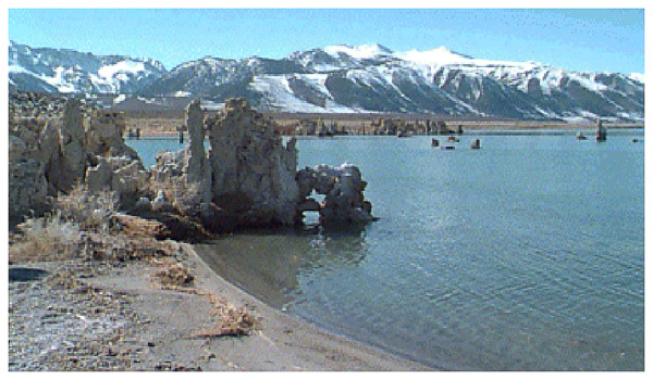 Mono Lake tuffa and snow on the Sierra