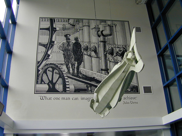 The Submarine Force Library and Museum. Illustration from Jules Verne's 20,000 leagues under the Sea and a model of the Nautilus.