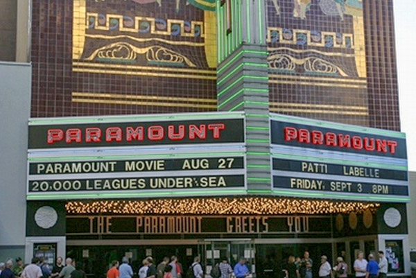 Paramount Theater showing 20,000 Leagues Under the Sea, marquee