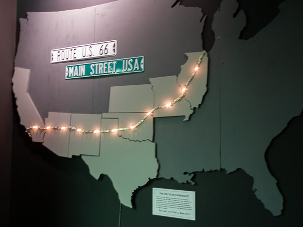 Map showing the full length of Route 66 through the states. Route 66 Museum, Clinton, OK