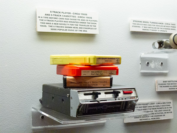 8-track tape player and tapes. Route 66 Museum, Clinton, OK