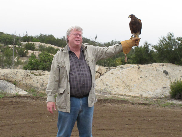 In Alpine taking a basic falconry session with Sky Falconry