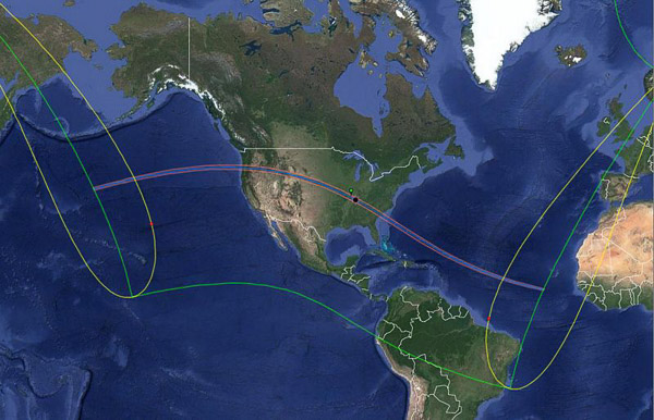 Path of totality through the United States