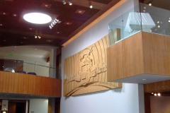 Charles Schultz Museum wood art illustrating the transformation of Snoopy