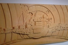 Charles Schultz Museum wood art illustrating the transformation of Snoopy