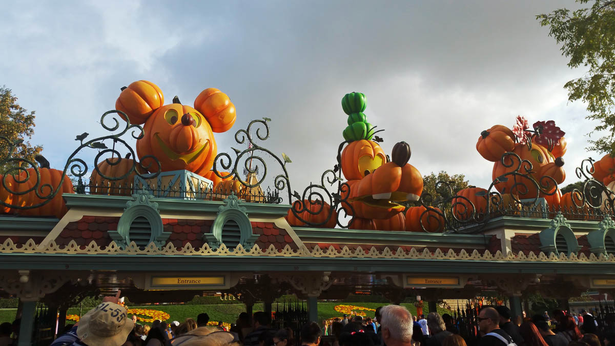 Entering Disneyland all decked out for Halloween and the 60th anniversary
