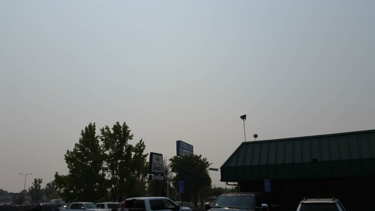 Smokey overcast outside  in Redding, CA on drive up to Eugene the day before the solar eclipse.