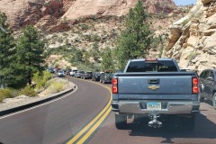 Traffic getting into the Zion-Mt Carmel tunnel to enter Zion National Park