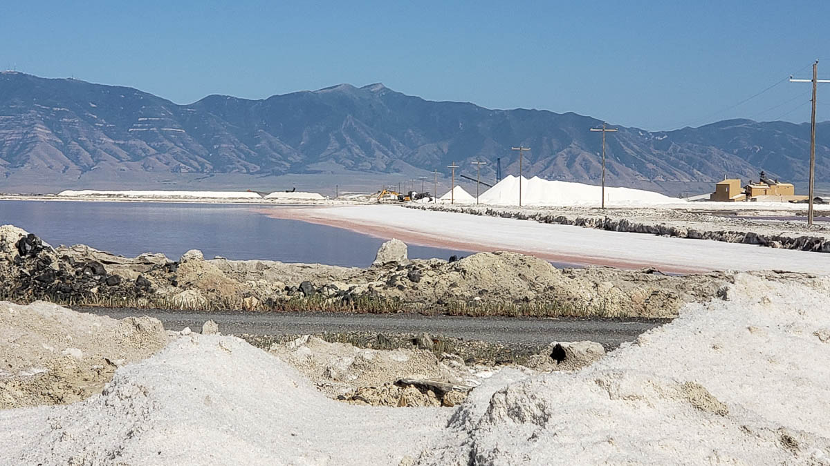 Hill of salt, Morton Salt company, Stansbury Island, Mroton Salt salt ponds, Utah
